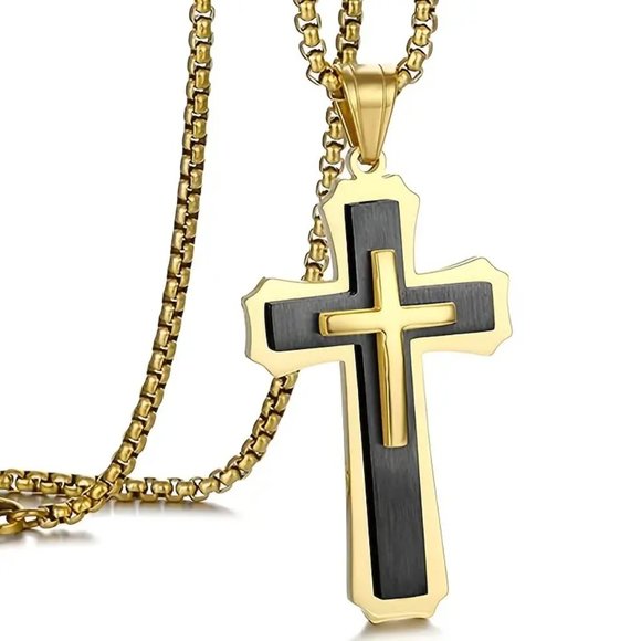 Gold Cross Necklace Pendant Hip Hop Necklace Fine Jewelry Men Women - Picture 5 of 7